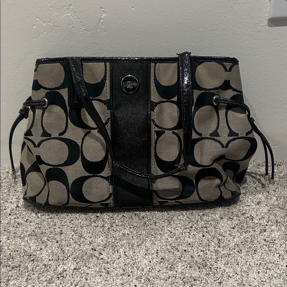 Coach Black and Gray Signature Shoulder Bag
